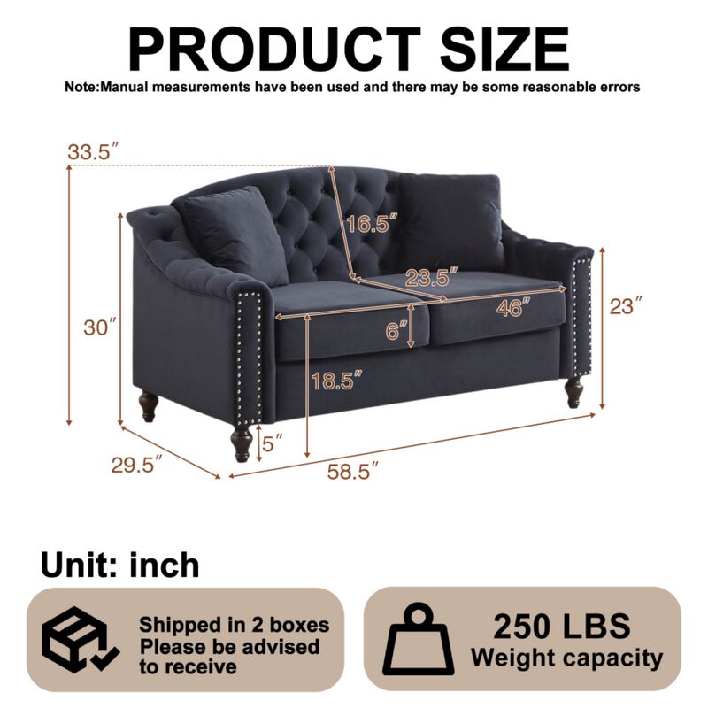 Frak 58.5" Velvet Chesterfield Loveseat image number 9