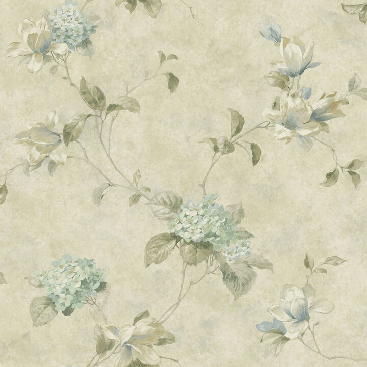 Magnolia Teal Hydrangea Trail Wallpaper