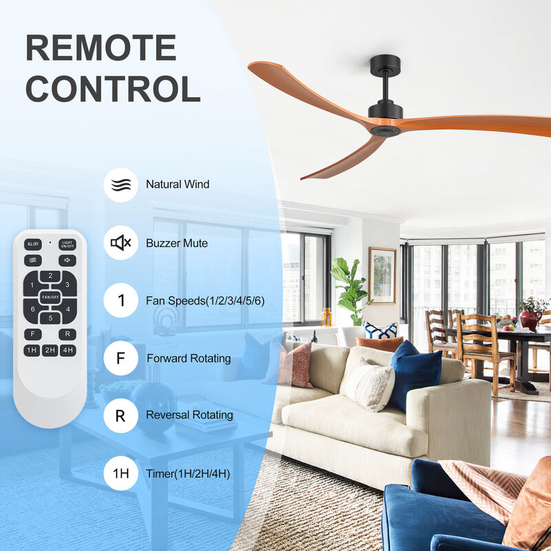 Breezary 72" Ceiling Fan No Light, 3 ABS Blades, DC Motor, 6 Speeds, Remote Control, Reversible image number 2