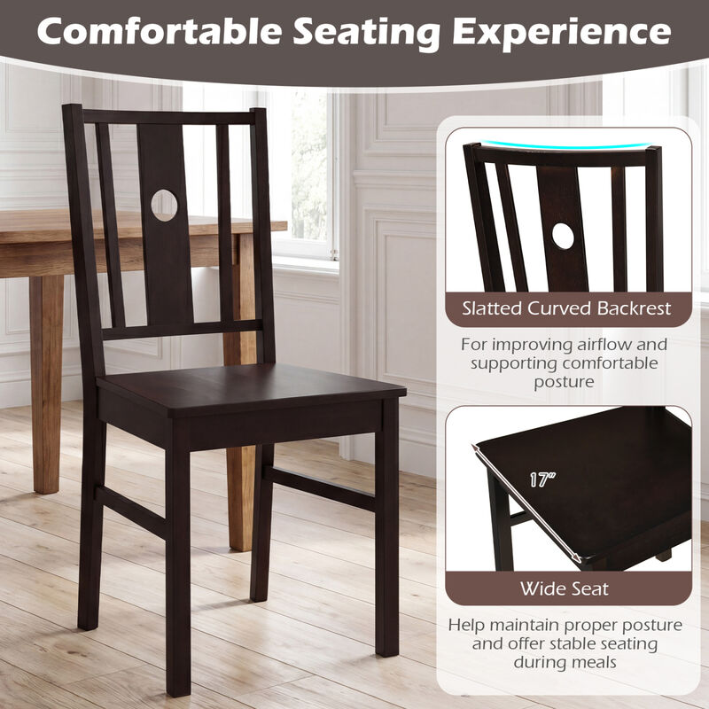 Solid Rubber Wood Kitchen Dining Chairs Set of 2 with Slatted Curved Back Design-Coffee image number 4