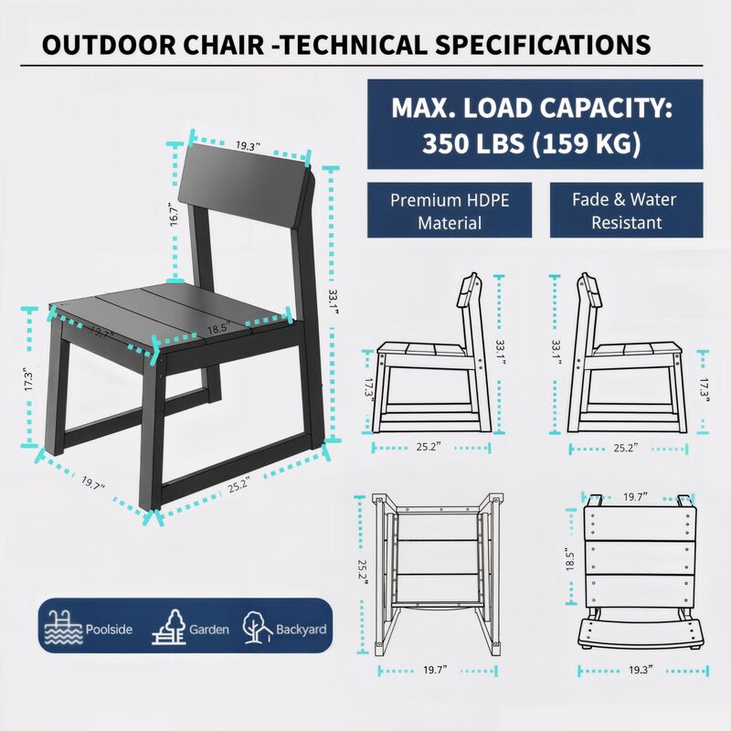 WOW PIONEER Outdoor Living Collection Dining Side Chairs 2 Pack All Weather HDPE Indoor Outdoor Patio Garden Seating image number 2