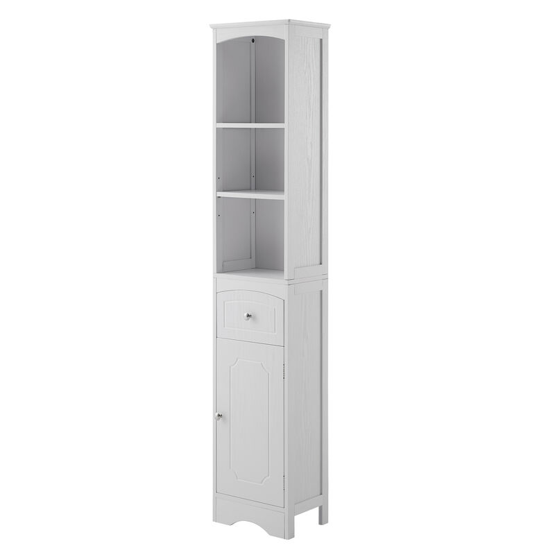 Whisen Verticle Bathroom Cabinet, Freestanding Storage Cabinet with Drawer and Adjustable Shelves