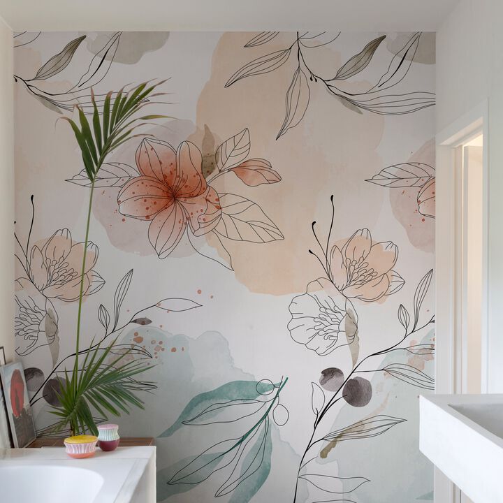 Orom II Branched Leaves All-over Multi-colored Mural A72701