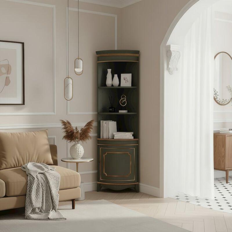 Butler Specialty Dowling 24 in W x 73 in H Quarter Round Corner Cabinet, Pastel Green image number 2