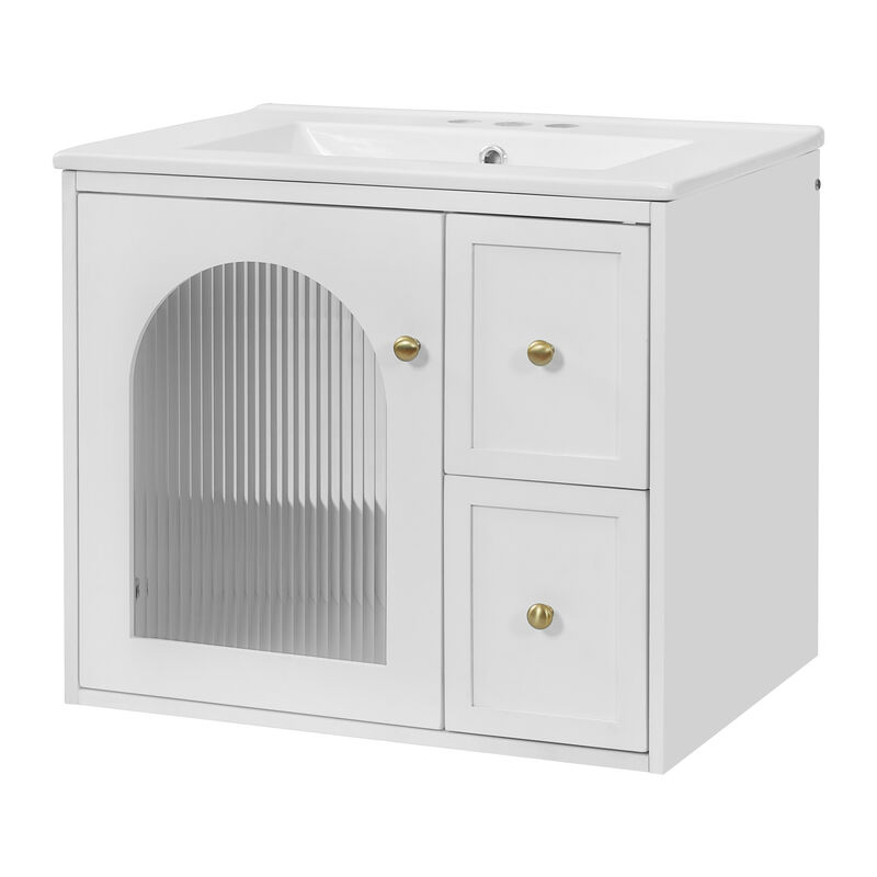 ELEMENT ACE Compact Wall Mounted Bathroom Vanity Set with Ceramic Sink and Storage Cabinet image number 9