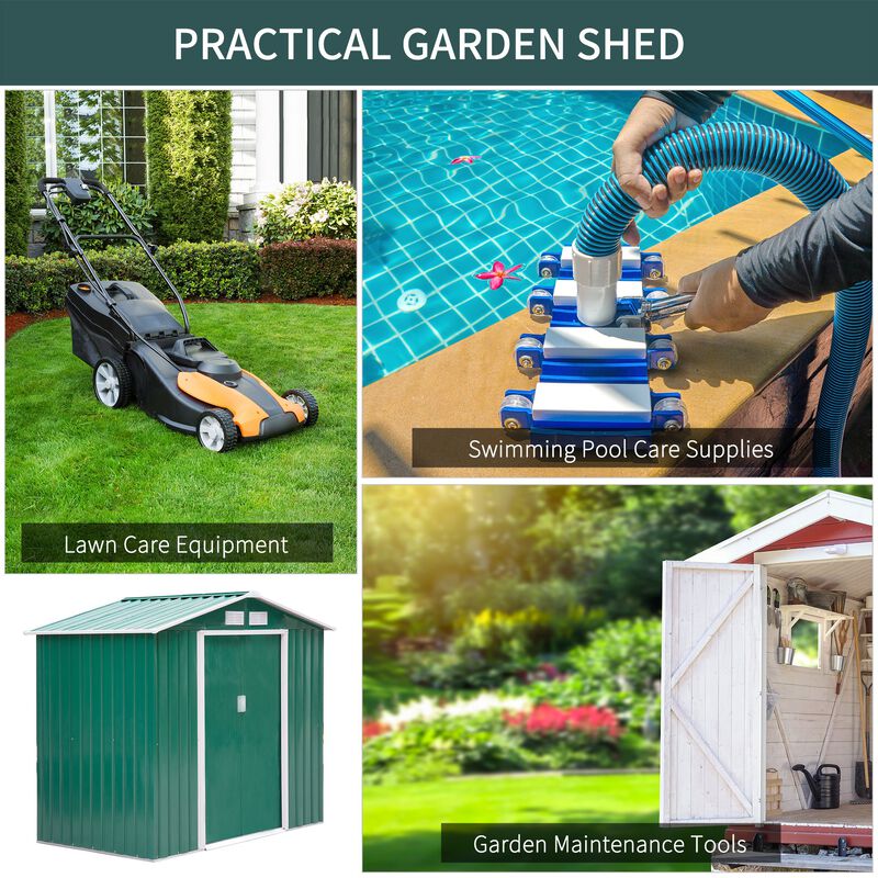Green Garden Storage: 7'x4' Steel Shed with Sliding Doors & Vents