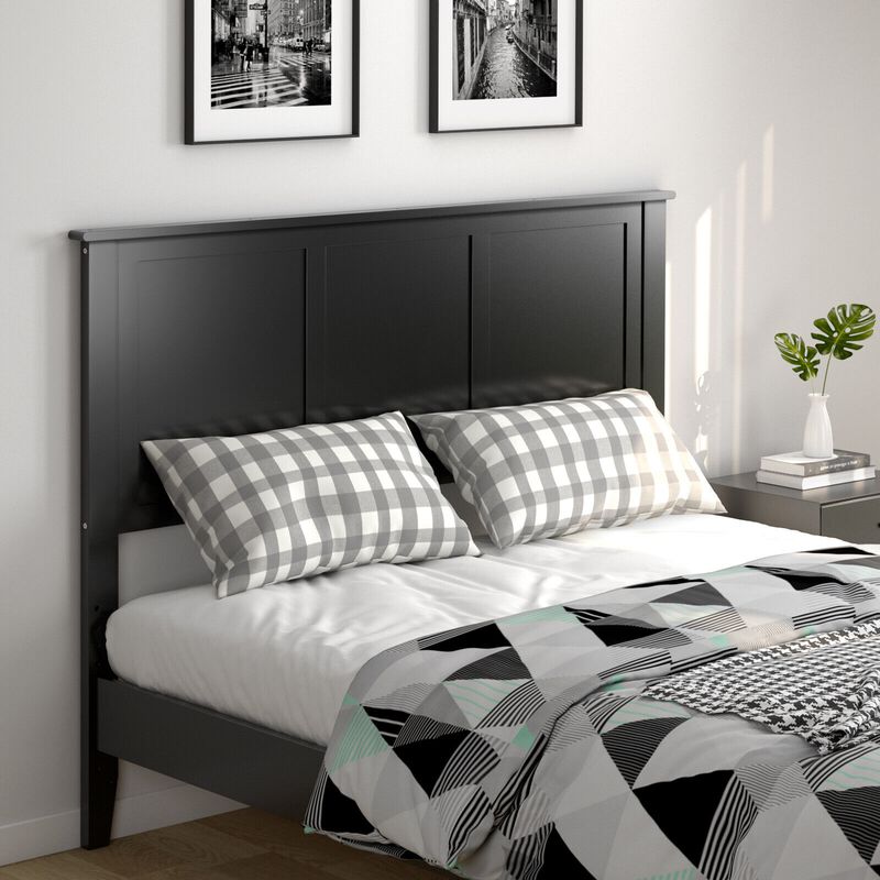 Full Wood Headboard Flat Panel with Pre-drilled Holes and Height Adjustment-Black