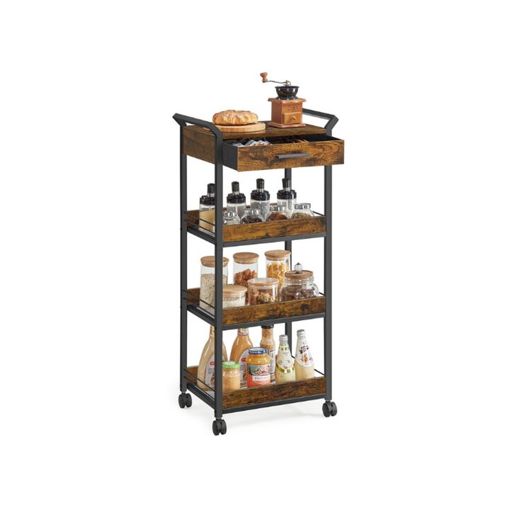 Mobile Utility Cart with Handles and Tabletop – 4-Tier Rolling Organizer for Compact Spaces and Daily Use