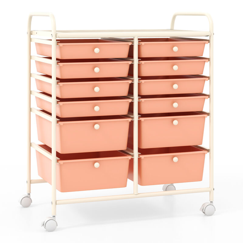 12-Drawer Rolling Organizer Cart with Lockable Wheels and Smooth Glide Drawers