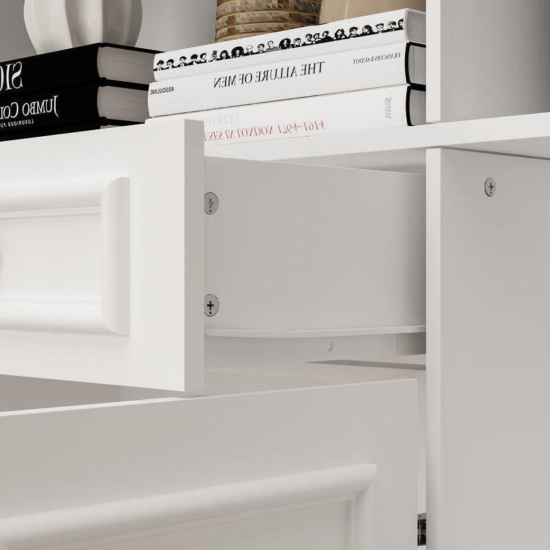 FUFU&GAGA White Bookcase Set –4-Door Bookcases + 8-Door Bookcase with Glass Doors and Black Handles – Modern Storage and Organizing Solution, (78.7 in. H x 94.5 in. W x 15.7 in. D),White