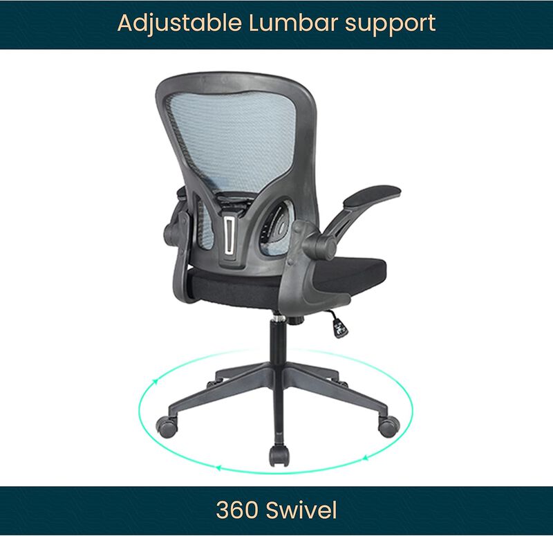 LeisureMod Mesh Office Swivel Desk Chair Modern Ergonomic Adjustable Height with Flip-Up Armrest and Breathable Back Newton Series