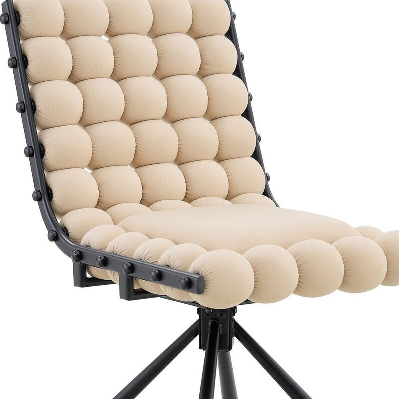 HomeRoots Set of Two Beige and Black Bubble Tufted Microfiber Dining Side Chairs image number 3