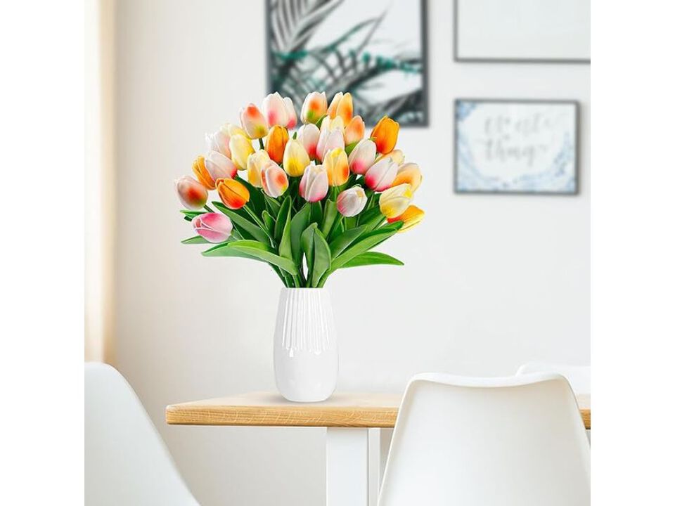 30 Piece Artificial Tulip Flower Stems Real Touch Wedding Centerpiece Decor