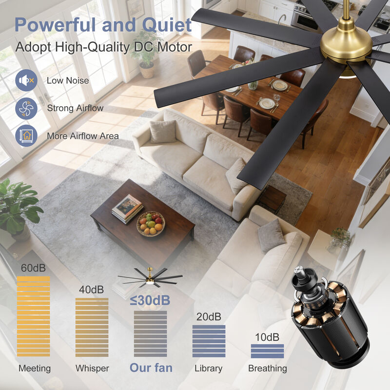 Breezary 65 in Ceiling Fan with Light, 8 ABS Blades, Remote Control, Reversible DC Motor, 6 Speeds image number 5