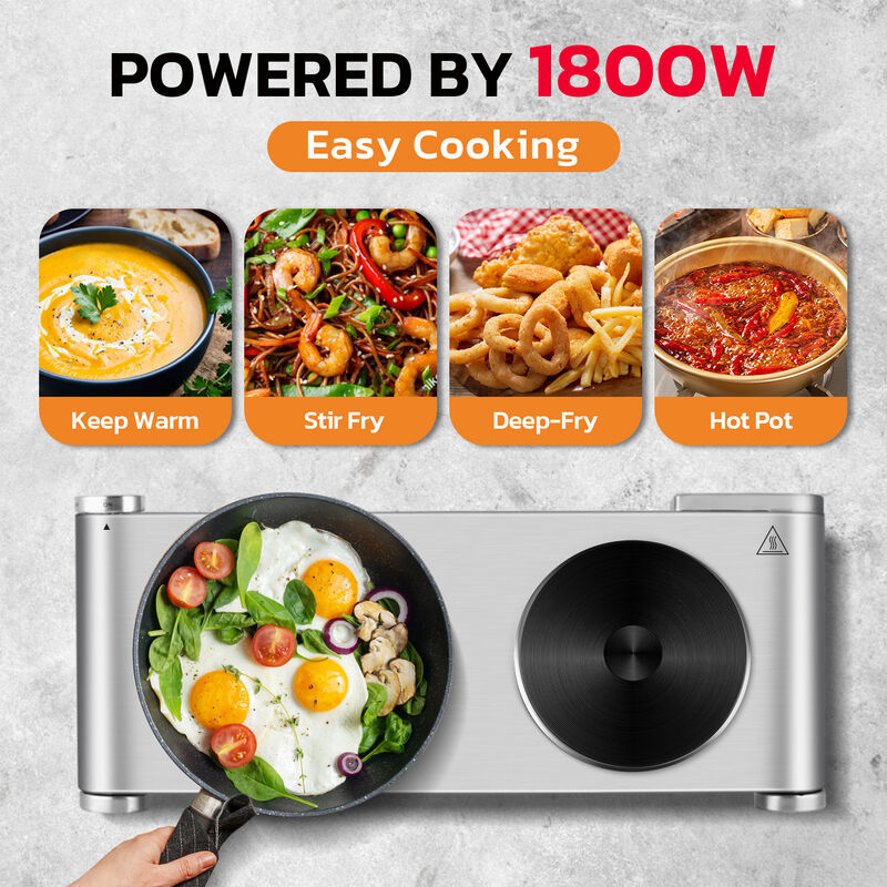 Cusimax 1800W Stainless Steel Electric Hot Plate, Portable Electric Stove, Double Burner for Cooking, Countertop Cooktop image number 4