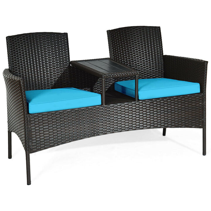 Modern Patio Conversation Set with Built-in Coffee Table and Cushions