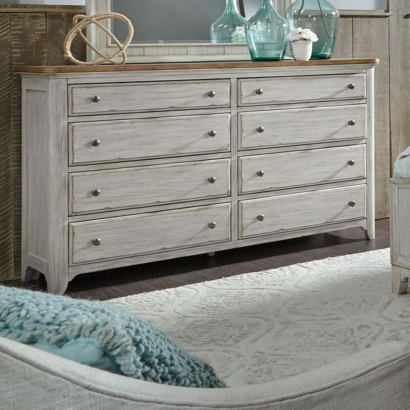 Liberty Furniture Farmhouse Reimagined 8 Drawer Dresser in Antique White w/ Chestnut Top image number 5