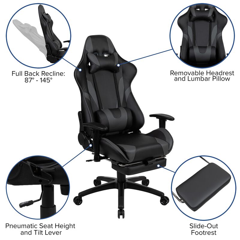 Flash Furniture Red Gaming Desk with Cup Holder/Headphone Hook & Gray Reclining Gaming Chair with Footrest