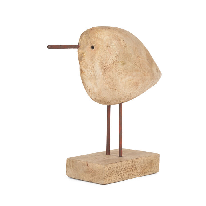 HomeRoots 11" Brown Solid Wood And Iron Bird Abstract Tabletop Sculpture