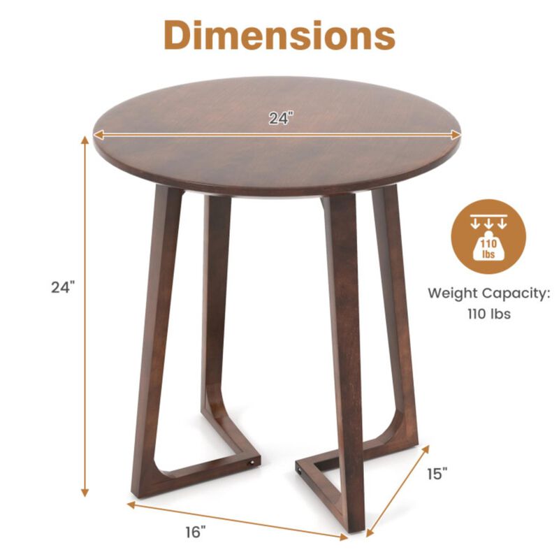 Hivvago 24 Inch Round End Table with Adjustable Foot Pads-Brown