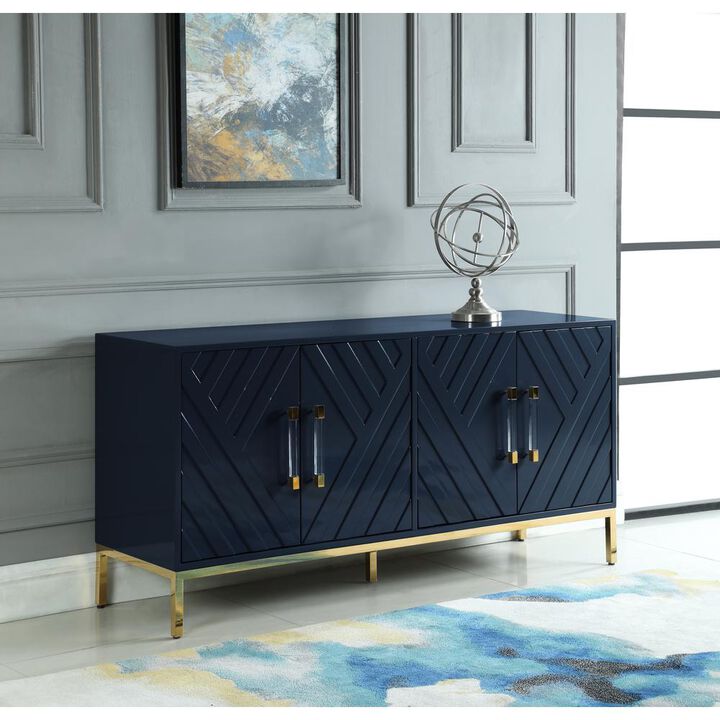 Best Master Furniture Junior 64 Transitional Wood Sideboard in Navy/Gold Plated