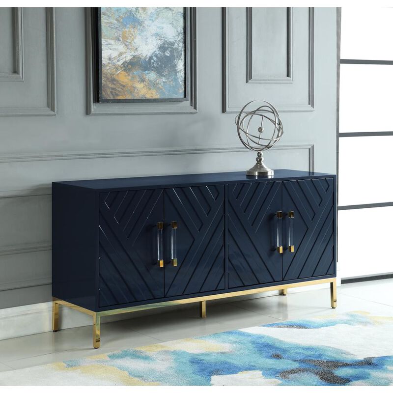 Best Master Furniture Junior 64 Transitional Wood Sideboard in Navy/Gold Plated