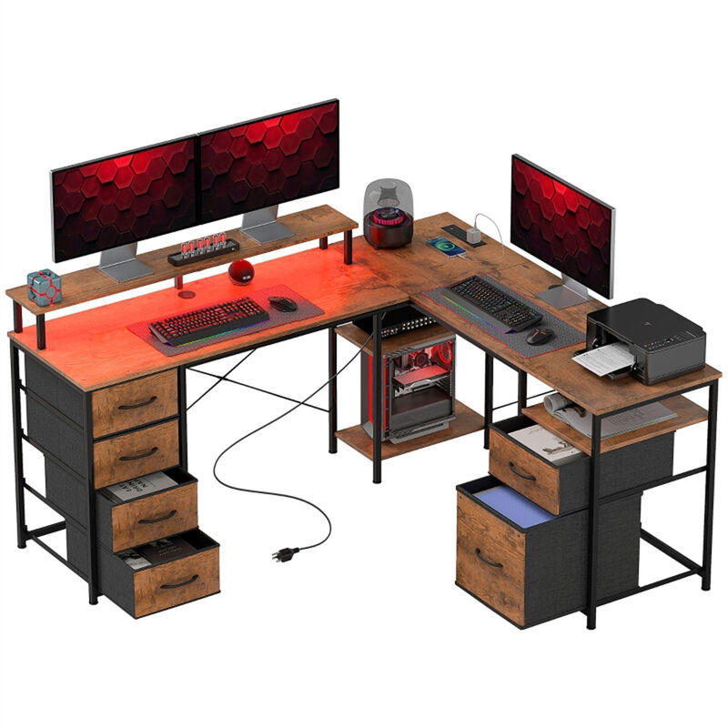Modern Office Computer Desk &ndash; Spacious Work Surface with Storage for Home Office