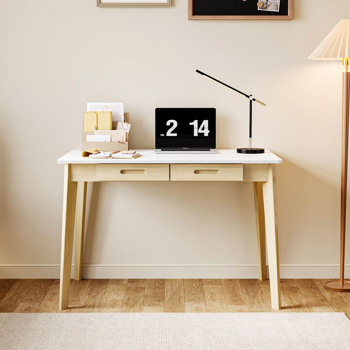 1-Piece White Wooden Makeup Vanity, Vanity Table, Dressing Desk with 2 Drawers, 39.4 in. W x 21.7 in. D x 29.5 in. H