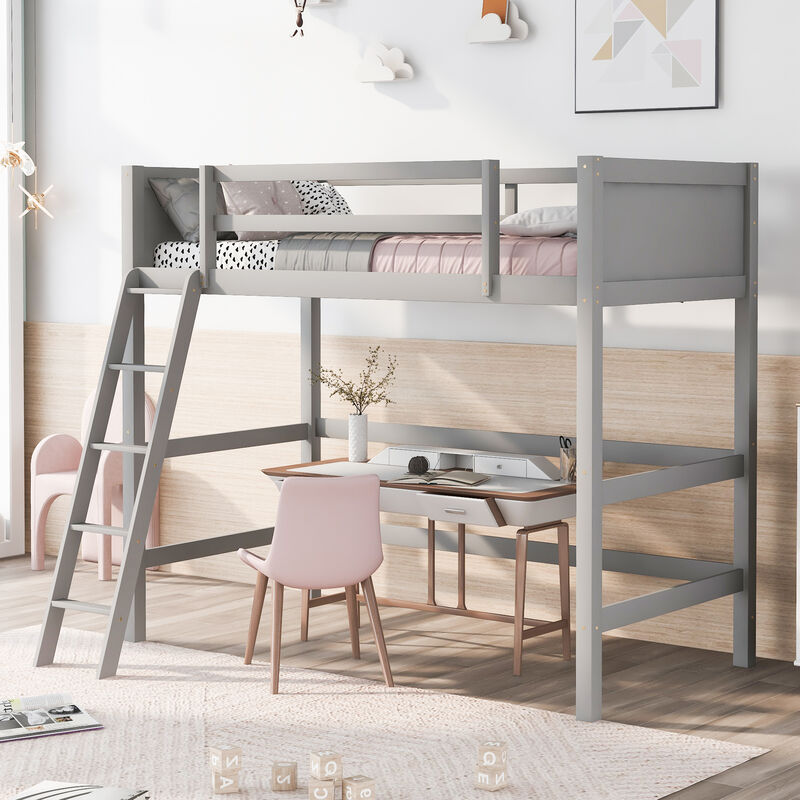 Whisen Solid Wood Twin Size Loft Bed with Ladder-Espresso