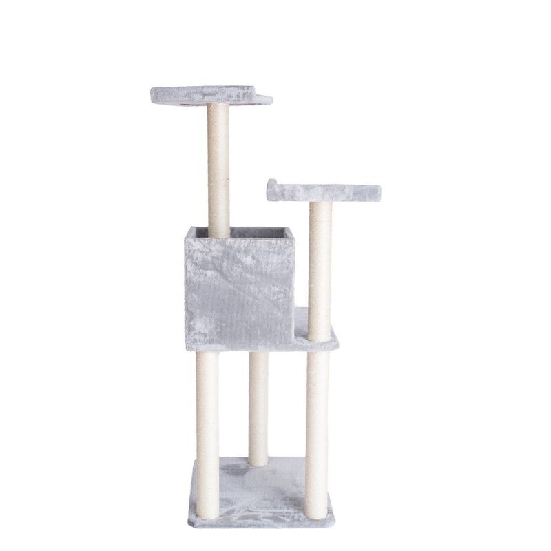 Armarkat 57-Inch Real Wood Cat Tree In Silver Gray With Two-Door Condo