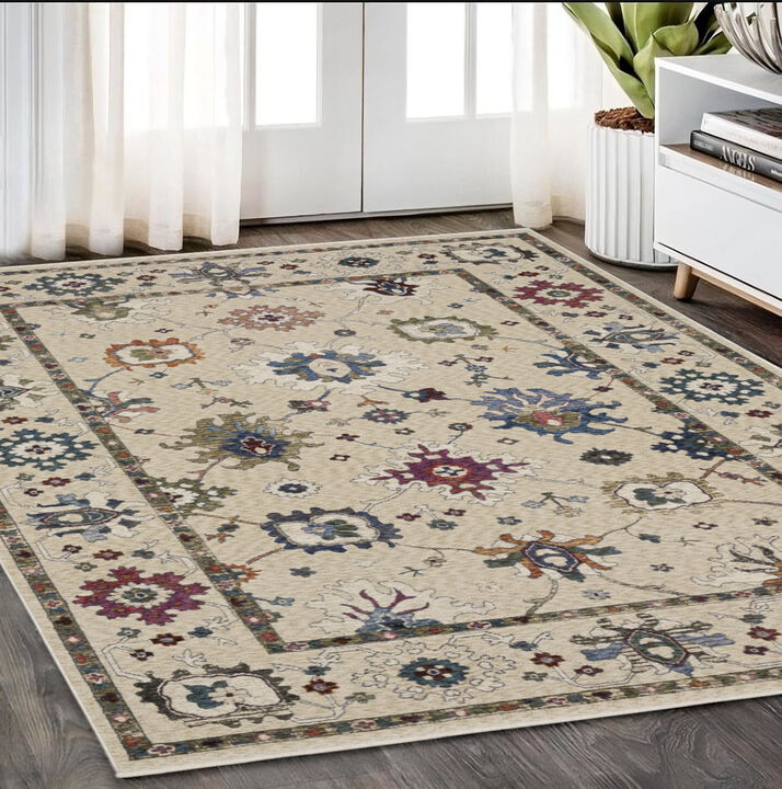 HomeRoots Floral Runner Rug With Fringe