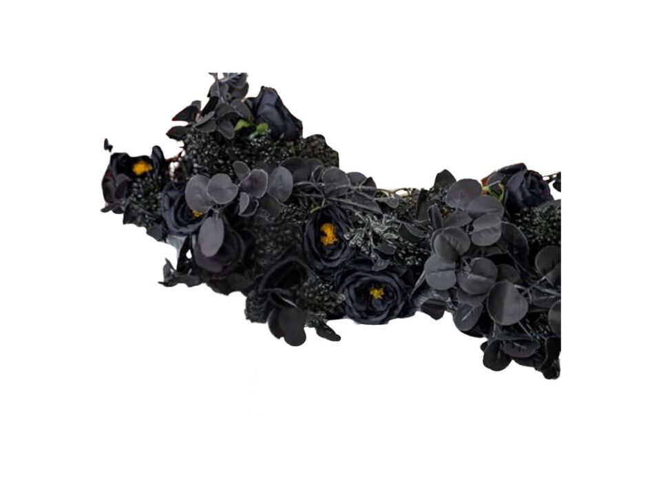 6 Ft Black Halloween Garland 10 Roses Berry Eucalyptus Artificial 10 Big Rose