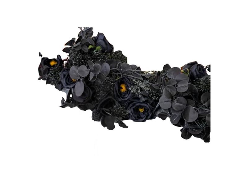 6 Ft Black Halloween Garland 10 Roses Berry Eucalyptus Artificial 10 Big Rose image number 0