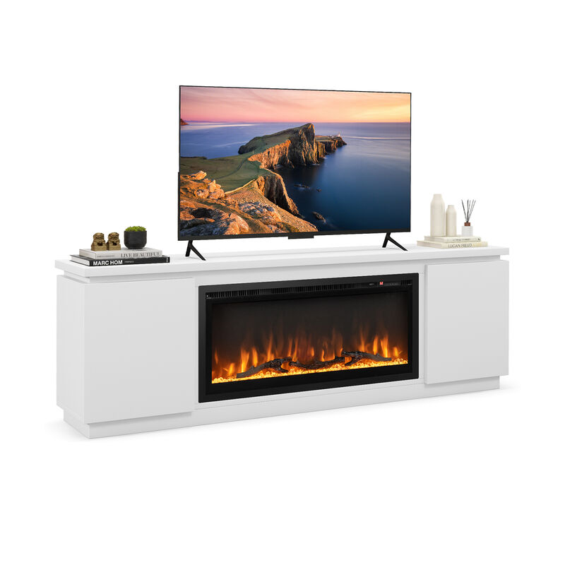 Large Fireplace TV Stand for 80 Inch TVs with 3 Adjustable Storage Shelves-White image number 7