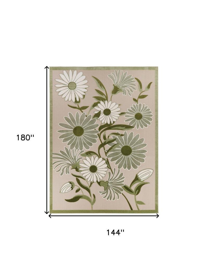 HomeRoots 12' X 15' Ivory And Green Floral Indoor Outdoor Area Rug image number 6