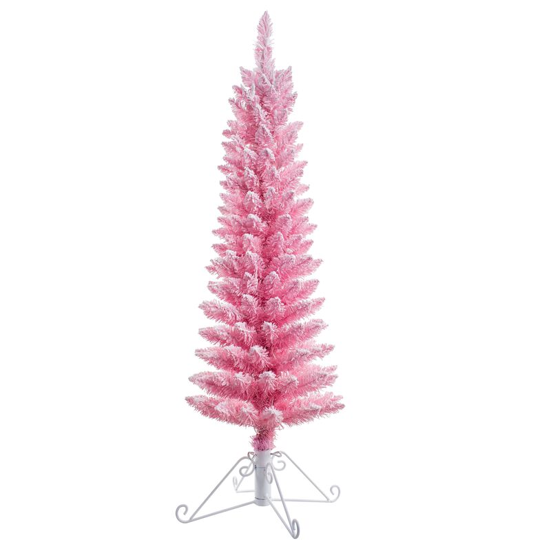 4 Foot Prelit Pink Cotton Candy Flocked Fir Christmas Tree image number 5