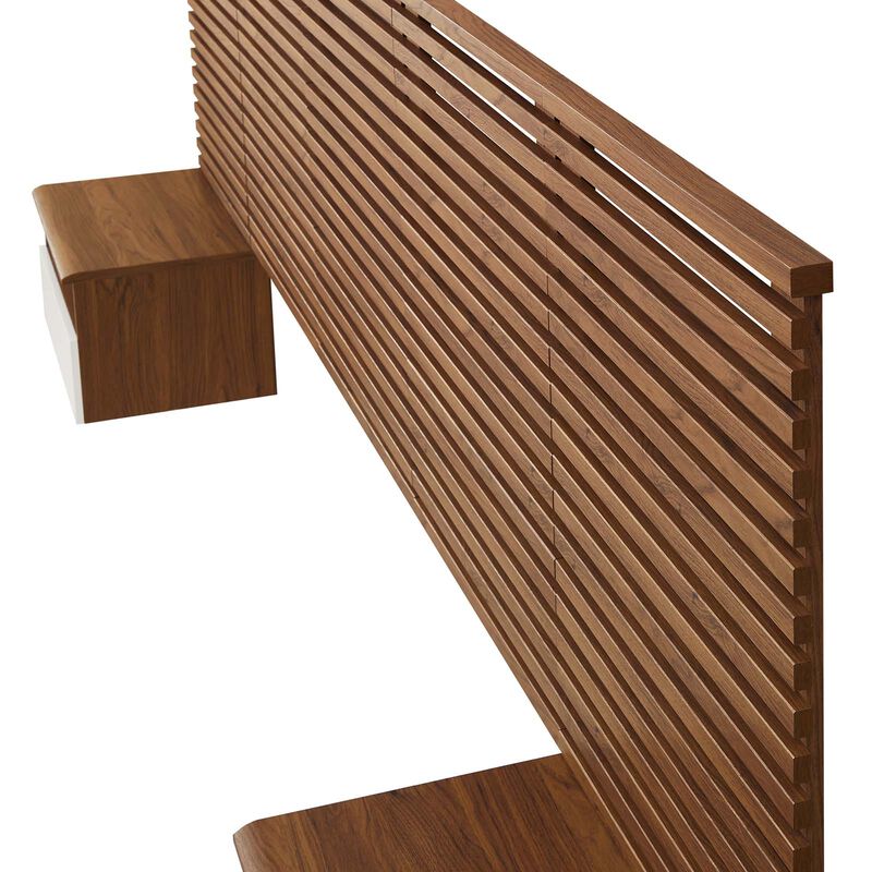 Modway - Render Wall Mount Queen Headboard and Modern Nightstands Walnut image number 3