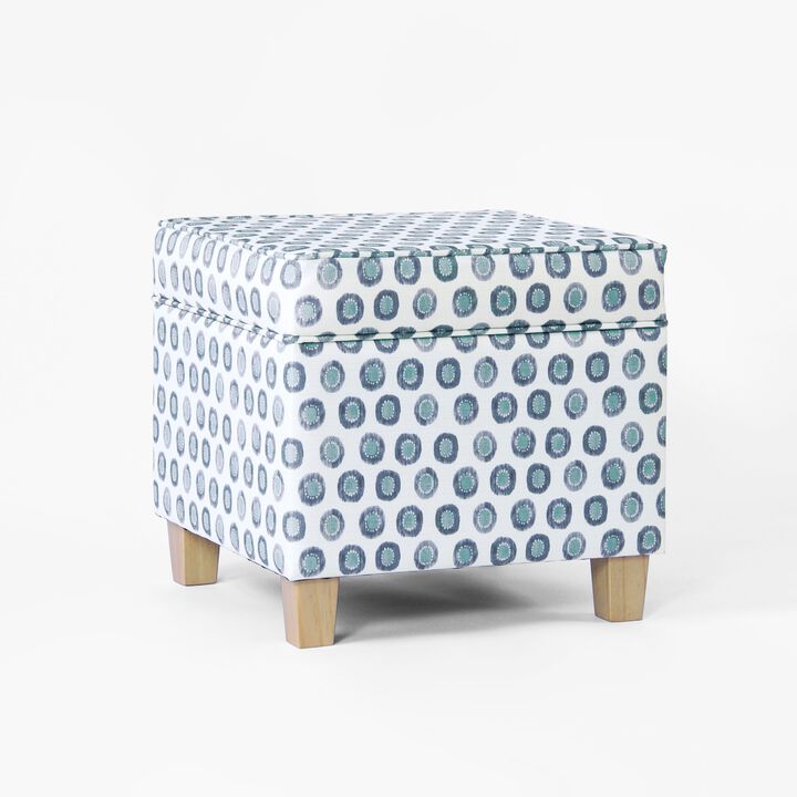 Pyp Square Storage Ottoman, 18 Inch Blue Green Pattern Print, Brown
