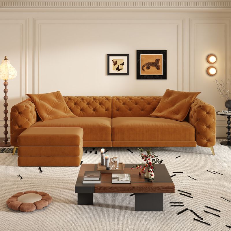 Whisen 97.7" 4-Seat Convertible Sleeper Sofa, Velvet 3-in-1 with Ottoman for Apartment Office image number 2