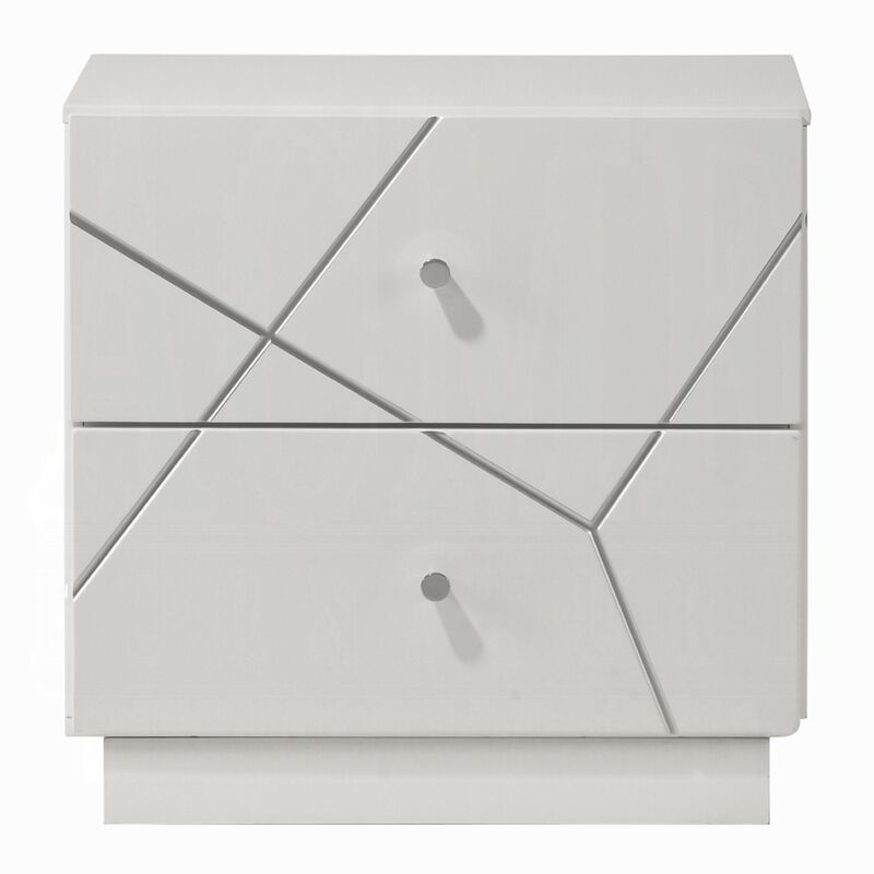 Esy Nightstand, 2 Drawers with Crystal Knobs, White Carved Pattern image number 2