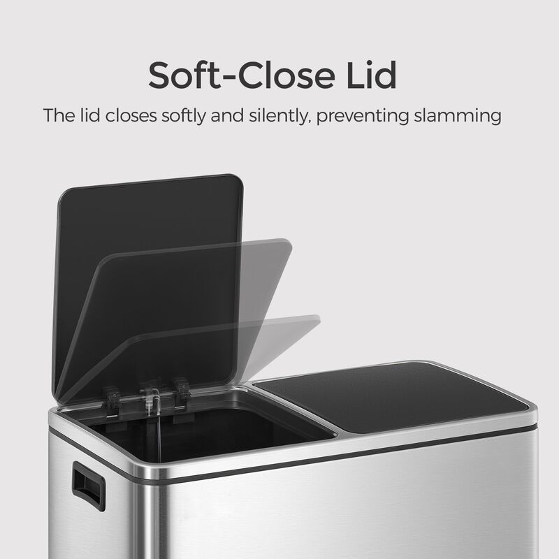 Dual Section Kitchen Trash Can with Airtight Hinged Lid System image number 3