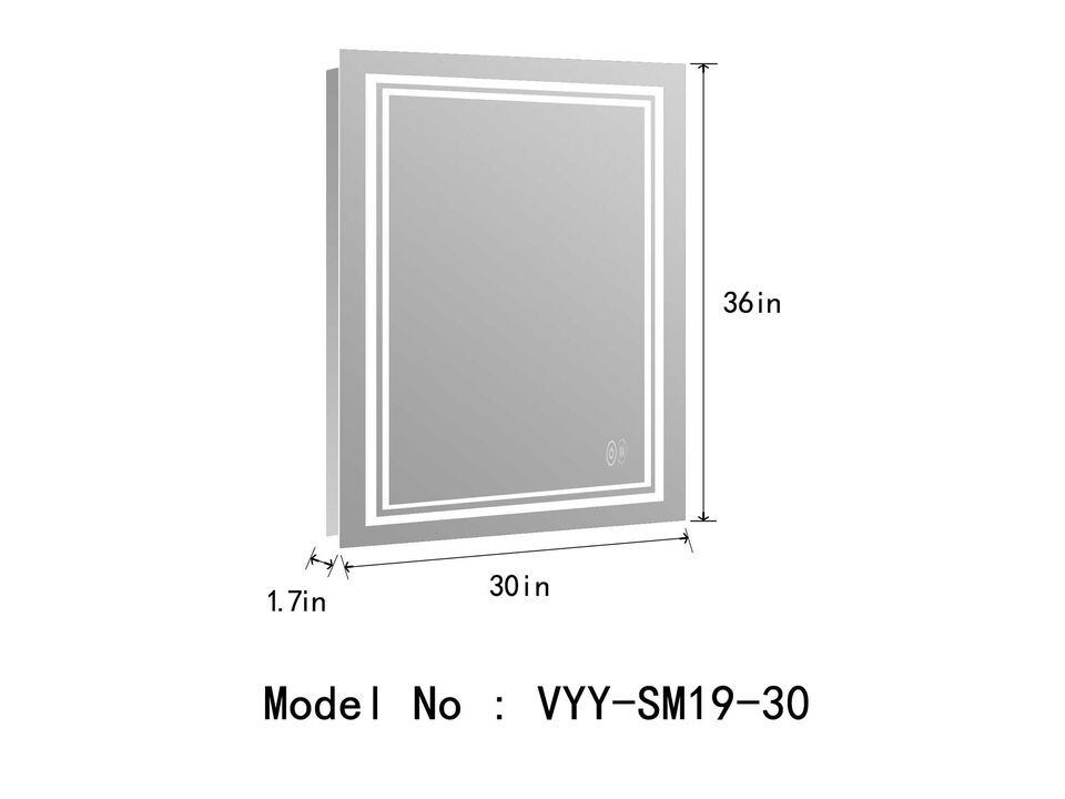 Victoria 30 in. W x 36 in. H Rectangular Frameless Anti-Fog Wall Bathroom LED Vanity Mirror in Silver