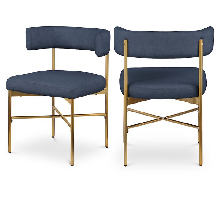 Meridian Furniture Rivage Deep Navy Durable Linen Textured Fabric Dining Chair, Set of 2