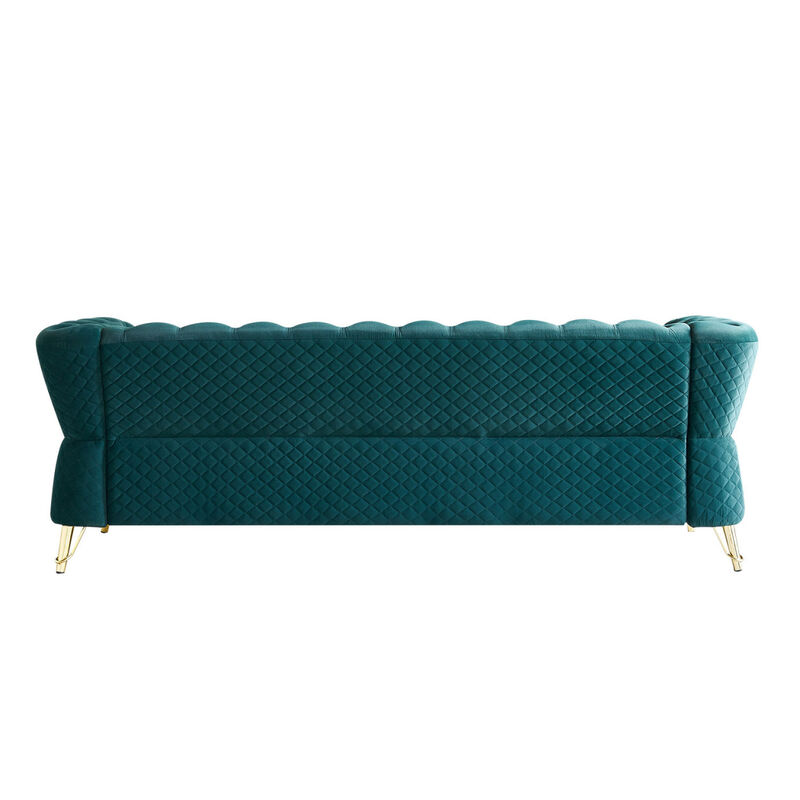 Modern Tufted Velvet Sofa 87.4 inch for Living Room Green Color