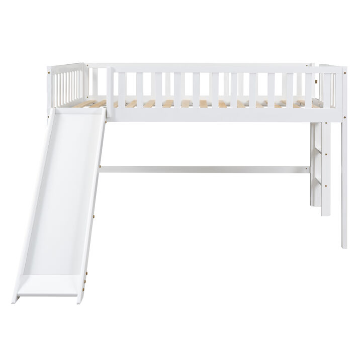 Merax Full Size Low Loft Bed with Ladder and Slide