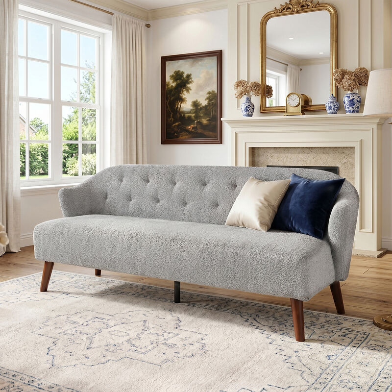 Merax Mid-Century Plush Fabric Loveseat Sofa with Tufted Back image number 2