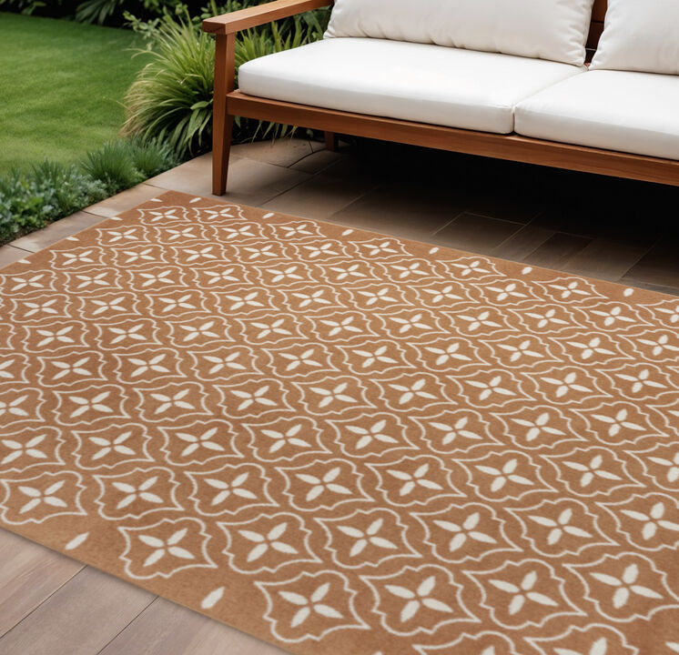HomeRoots 6' X 9' Copper Geometric Indoor Outdoor Area Rug