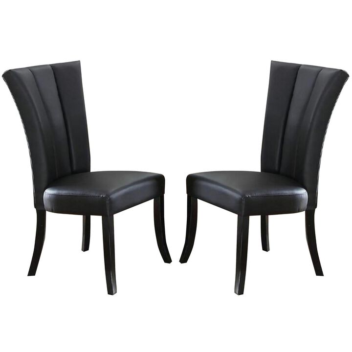 Leather Upholstered Dining Chair In Poplar Wood, Set Of 2,Black-Benzara