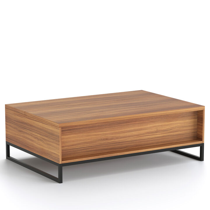 Wooden Coffee Table with Lift-up Desktop & Metal Legs for Living Room 43.3", Walnut