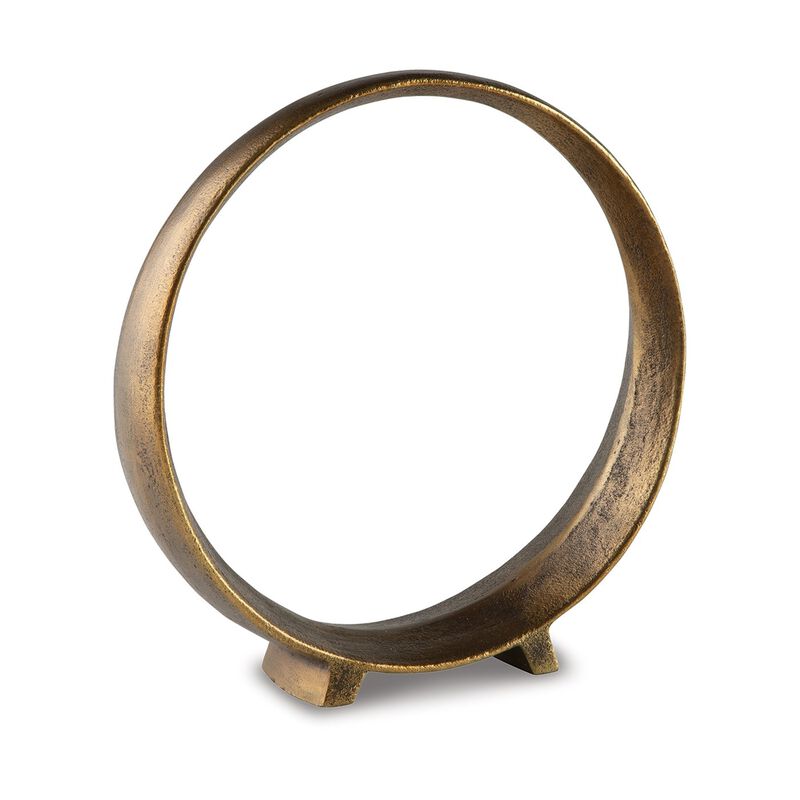 Dalie 12 Inch Sculpture, Set of 2, Round, Antique Brass Tone Cast Aluminium - Benzara